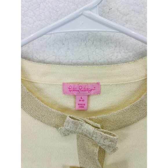 Lilly Pulitzer Cardigan Girls Size L 8/10 Ivory Shimmer Bow Long Sleeve Sweater - Picture 4 of 10